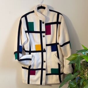 Vintage Mondrian Inspired Pattern / Pop Art Wool Coat Made in Canada